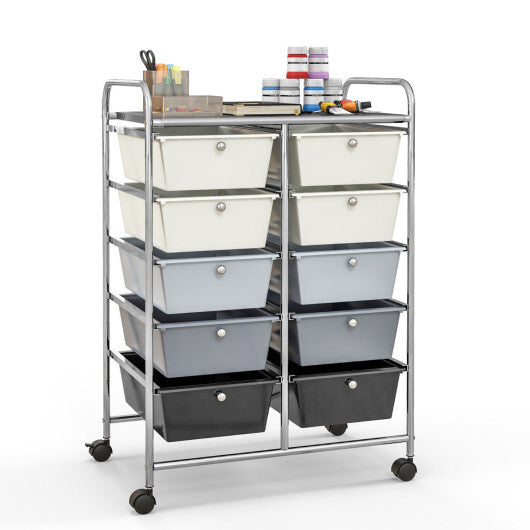 Costway 10-Drawer Rolling Storage Cart-Beige & Gray W2B