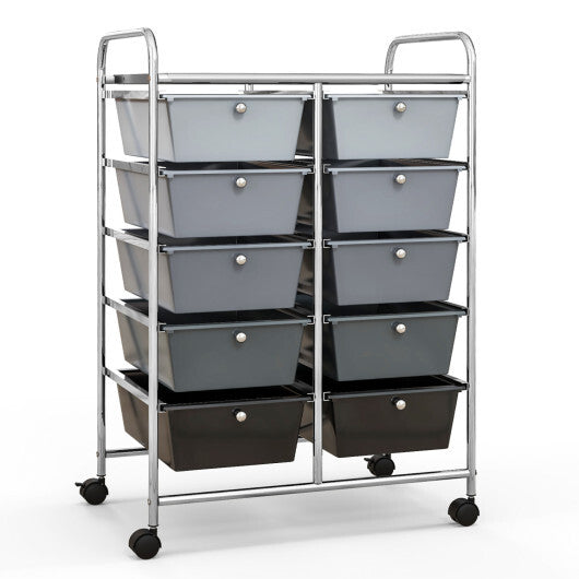Costway 10-Drawer Rolling Storage Cart-Gray W2B