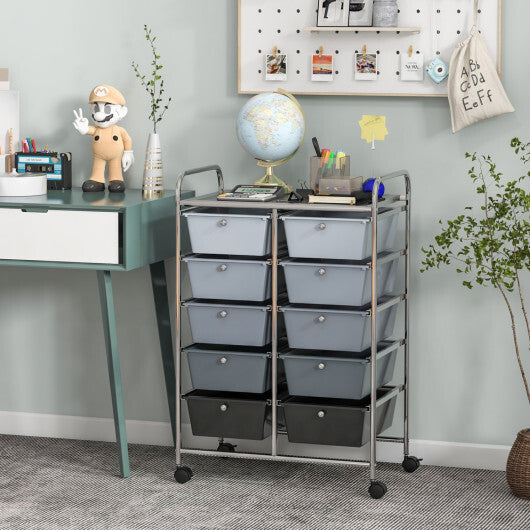 Costway 10-Drawer Rolling Storage Cart-Gray W2B