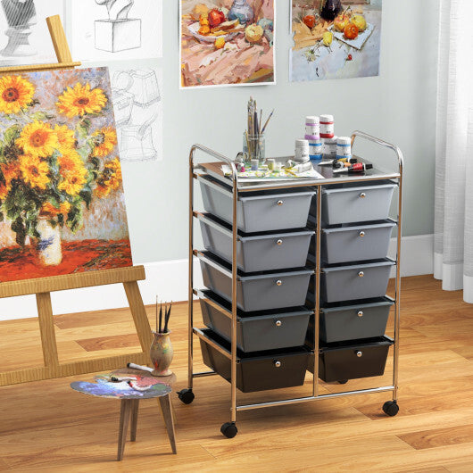 Costway 10-Drawer Rolling Storage Cart-Gray W2B
