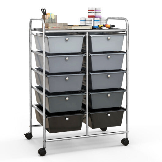 Costway 10-Drawer Rolling Storage Cart-Gray W2B