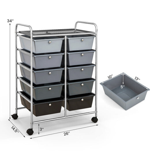 Costway 10-Drawer Rolling Storage Cart-Gray W2B
