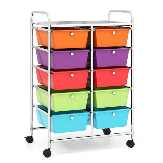 Costway 10-Drawer Rolling Storage Cart-Deep Multicolor W2B