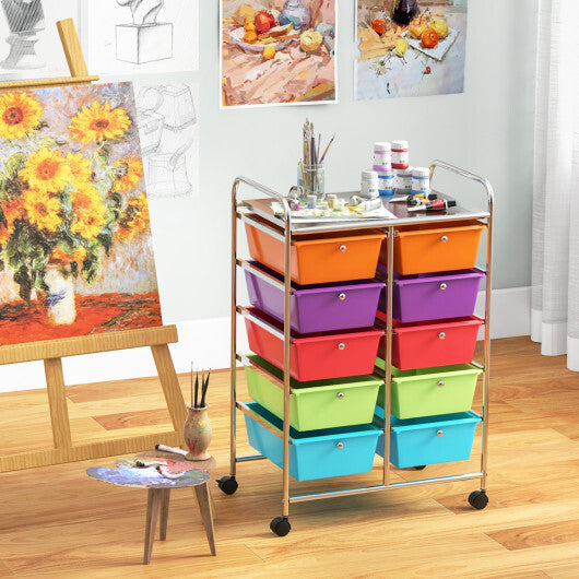 Costway 10-Drawer Rolling Storage Cart-Deep Multicolor W2B