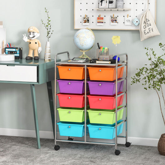 Costway 10-Drawer Rolling Storage Cart-Deep Multicolor W2B