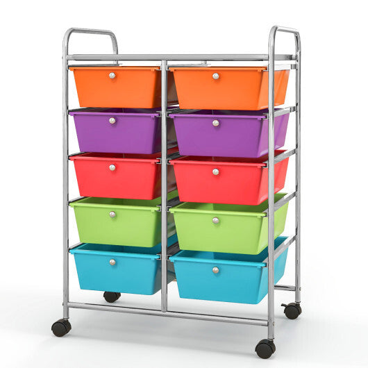 Costway 10-Drawer Rolling Storage Cart-Deep Multicolor W2B