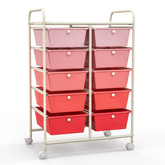 Costway 10-Drawer Rolling Storage Cart-Gradient Pink W2B