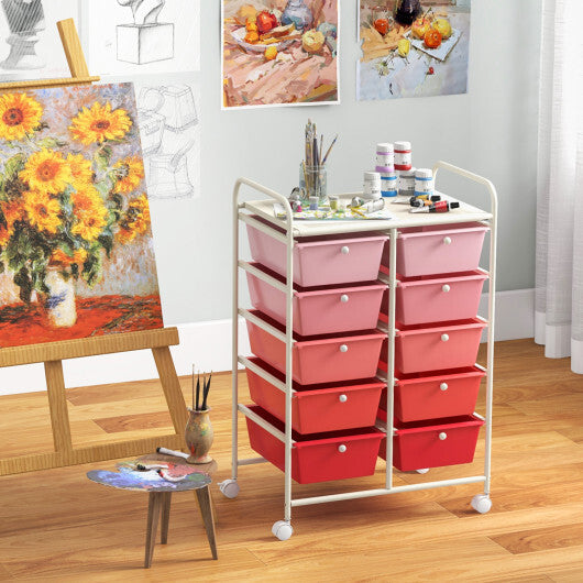 Costway 10-Drawer Rolling Storage Cart-Gradient Pink W2B