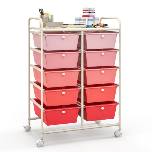 Costway 10-Drawer Rolling Storage Cart-Gradient Pink W2B
