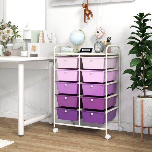 Costway 10-Drawer Rolling Storage Cart-Purple W2B