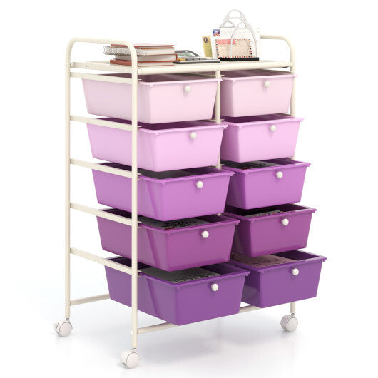 Costway 10-Drawer Rolling Storage Cart-Purple W2B