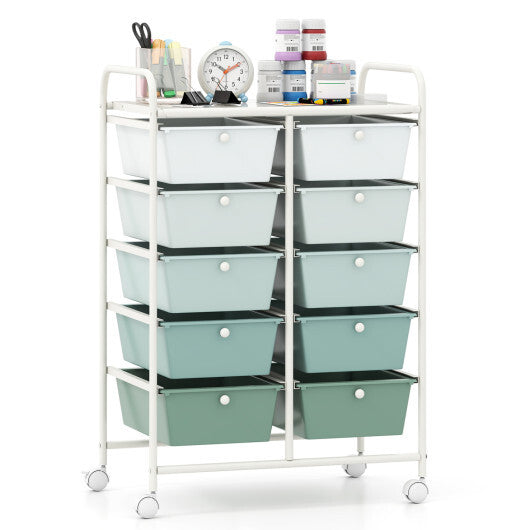 Costway 10-Drawer Rolling Storage Cart-Light Green W2B