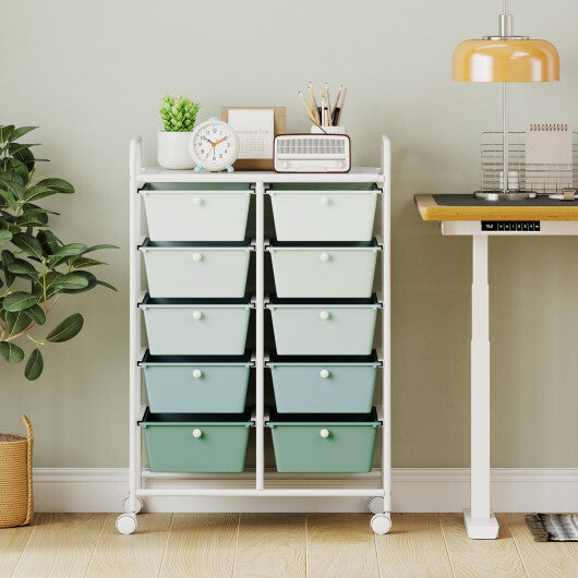 Costway 10-Drawer Rolling Storage Cart-Light Green W2B
