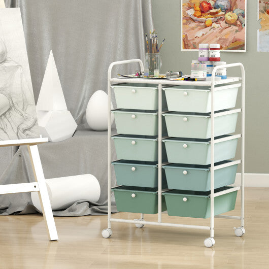 Costway 10-Drawer Rolling Storage Cart-Light Green W2B