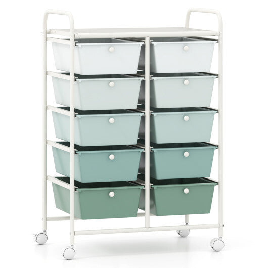 Costway 10-Drawer Rolling Storage Cart-Light Green W2B