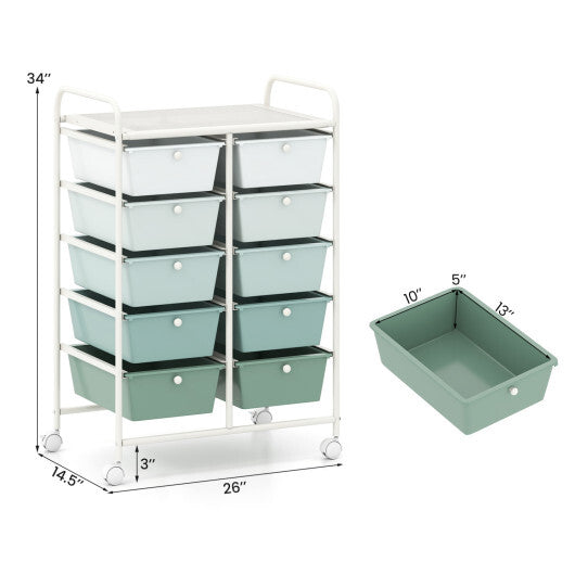 Costway 10-Drawer Rolling Storage Cart-Light Green W2B