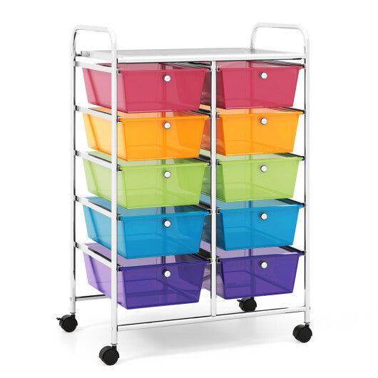 Costway 10-Drawer Rolling Storage Cart-Transparent Multicolor W2B