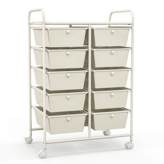 Costway 10-Drawer Rolling Storage Cart-White W2B