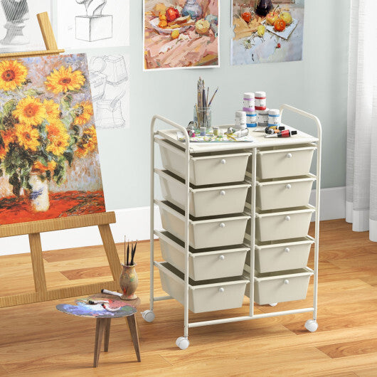 Costway 10-Drawer Rolling Storage Cart-White W2B