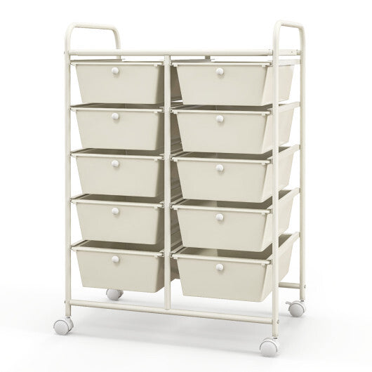 Costway 10-Drawer Rolling Storage Cart-White W2B