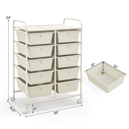 Costway 10-Drawer Rolling Storage Cart-White W2B