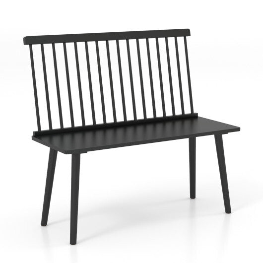 Costway Entryway Bench for 2 with Spindle Back for Kitchen Dining Room Hallway-Black W2B