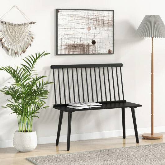 Costway Entryway Bench for 2 with Spindle Back for Kitchen Dining Room Hallway-Black W2B