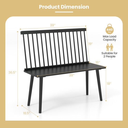 Costway Entryway Bench for 2 with Spindle Back for Kitchen Dining Room Hallway-Black W2B