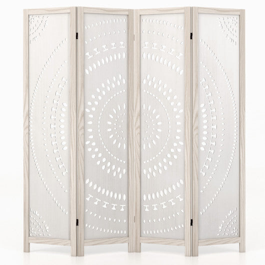 Costway 66 Inch Boho 4-Panel Room Divider Privacy Screen with Carved Pattern W2B