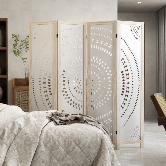 Costway 66 Inch Boho 4-Panel Room Divider Privacy Screen with Carved Pattern W2B