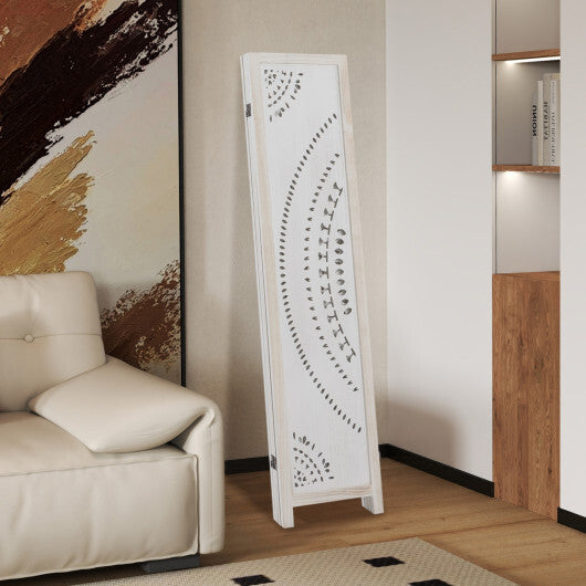 Costway 66 Inch Boho 4-Panel Room Divider Privacy Screen with Carved Pattern W2B