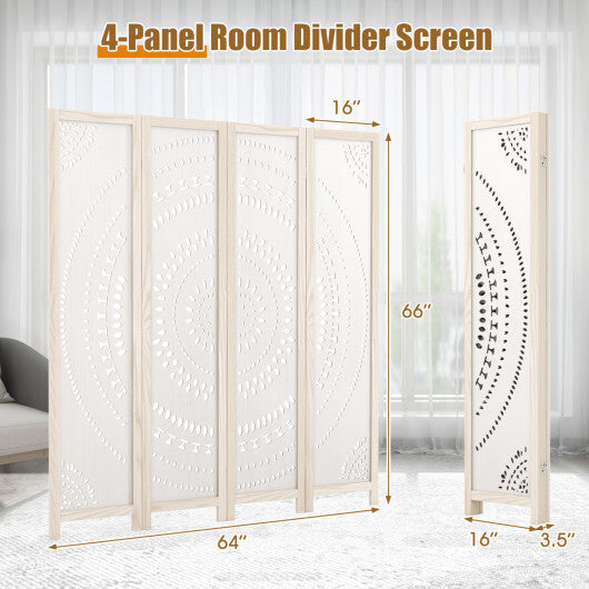 Costway 66 Inch Boho 4-Panel Room Divider Privacy Screen with Carved Pattern W2B