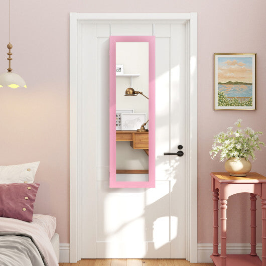 Costway Jewelry Cabinet Wall or Door Mounted Jewelry Armoire Modern Hanging Jewelry Organizer-Pink W2B