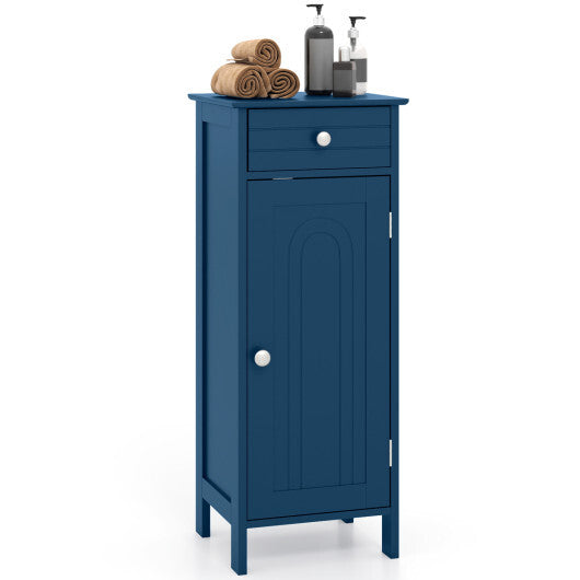 Costway Wooden Storage Free-Standing Floor Cabinet with Drawer and Shelf-Blue W2B