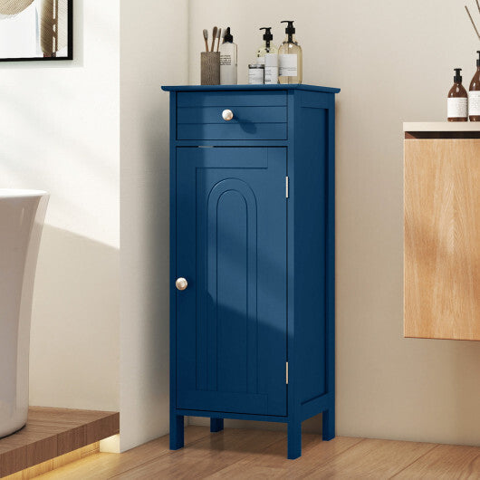 Costway Wooden Storage Free-Standing Floor Cabinet with Drawer and Shelf-Blue W2B