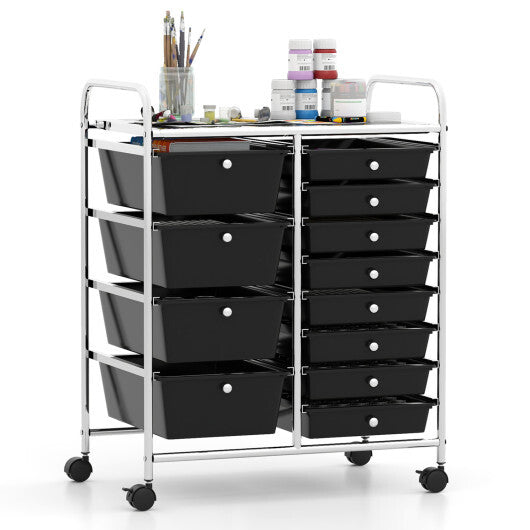 Costway 12-Drawer Utility Rolling Cart with Drawers Multi-Use Storage-Black W2B