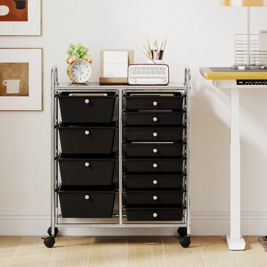 Costway 12-Drawer Utility Rolling Cart with Drawers Multi-Use Storage-Black W2B
