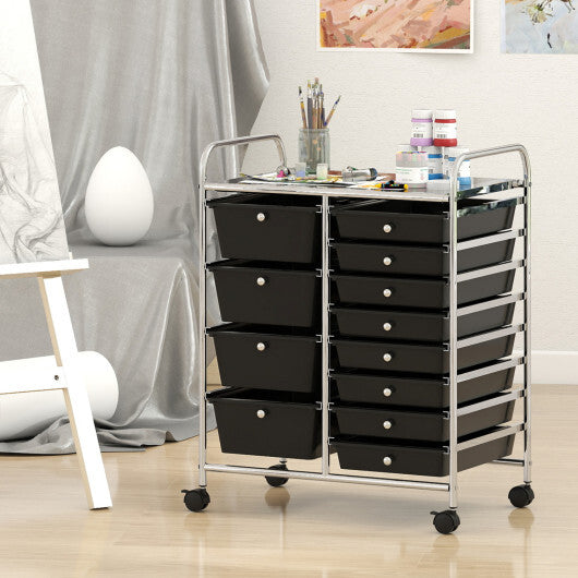 Costway 12-Drawer Utility Rolling Cart with Drawers Multi-Use Storage-Black W2B