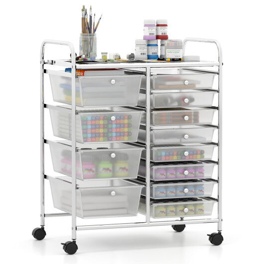 Costway 12-Drawer Utility Rolling Cart with Drawers Multi-Use Storage-Transparent W2B
