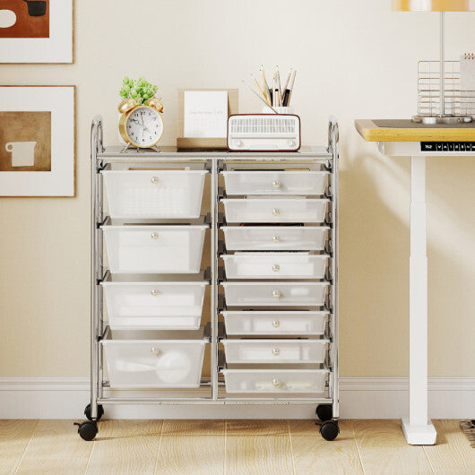 Costway 12-Drawer Utility Rolling Cart with Drawers Multi-Use Storage-Transparent W2B