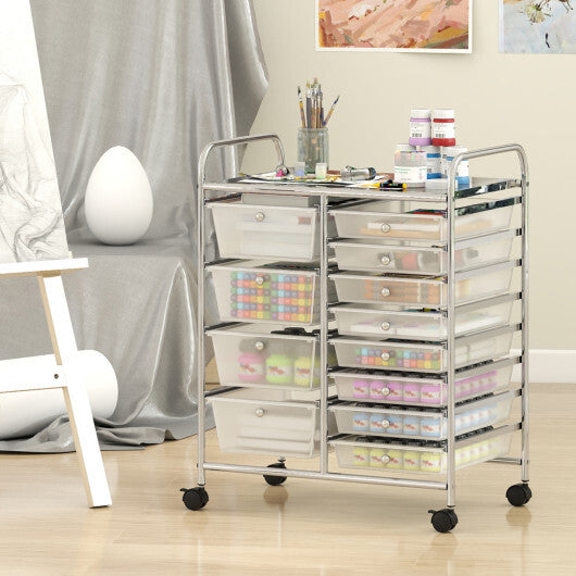 Costway 12-Drawer Utility Rolling Cart with Drawers Multi-Use Storage-Transparent W2B