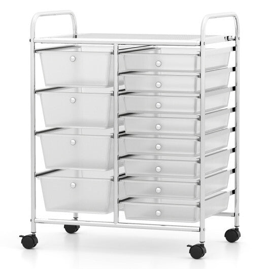 Costway 12-Drawer Utility Rolling Cart with Drawers Multi-Use Storage-Transparent W2B
