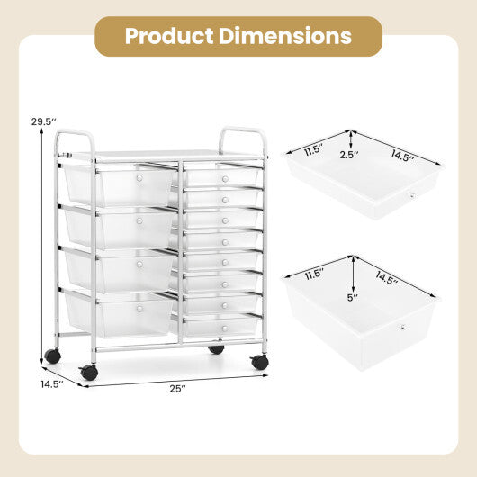 Costway 12-Drawer Utility Rolling Cart with Drawers Multi-Use Storage-Transparent W2B