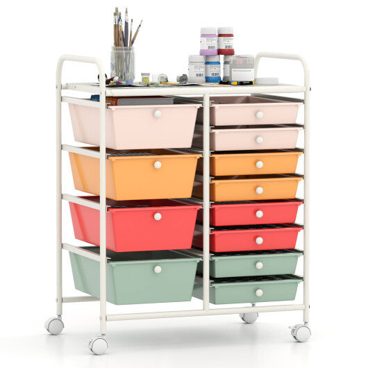 Costway 12-Drawer Utility Rolling Cart with Drawers Multi-Use Storage-Macaron W2B