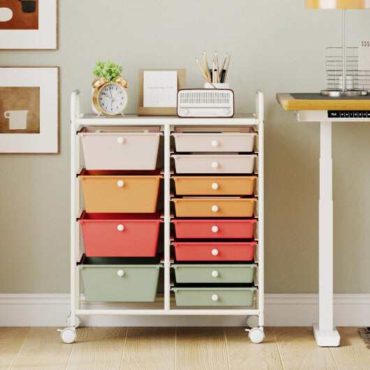 Costway 12-Drawer Utility Rolling Cart with Drawers Multi-Use Storage-Macaron W2B