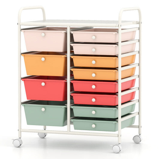 Costway 12-Drawer Utility Rolling Cart with Drawers Multi-Use Storage-Macaron W2B