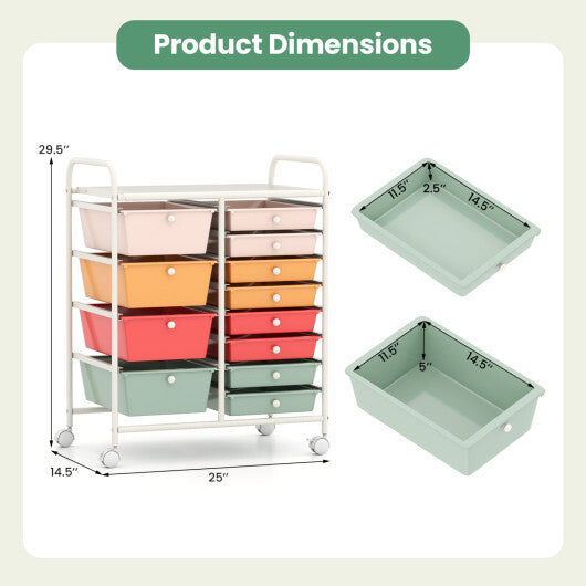 Costway 12-Drawer Utility Rolling Cart with Drawers Multi-Use Storage-Macaron W2B