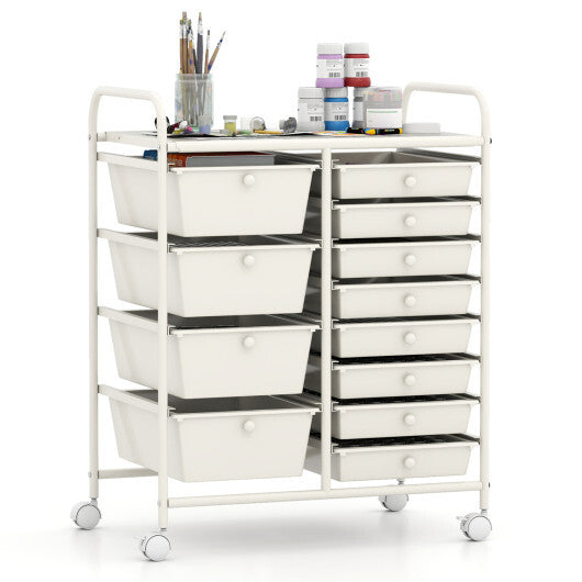 Costway 12-Drawer Utility Rolling Cart with Drawers Multi-Use Storage-White W2B