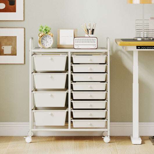 Costway 12-Drawer Utility Rolling Cart with Drawers Multi-Use Storage-White W2B