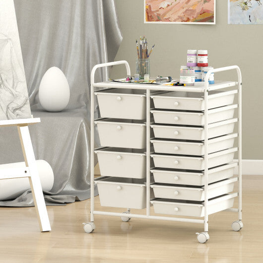 Costway 12-Drawer Utility Rolling Cart with Drawers Multi-Use Storage-White W2B